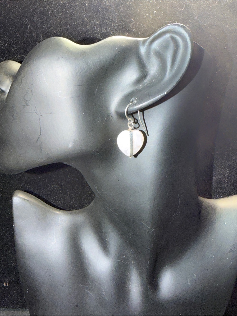VTG Taxco Mexican .925 Sterling Silver & Mother of Pearl Heart Drop Earrings